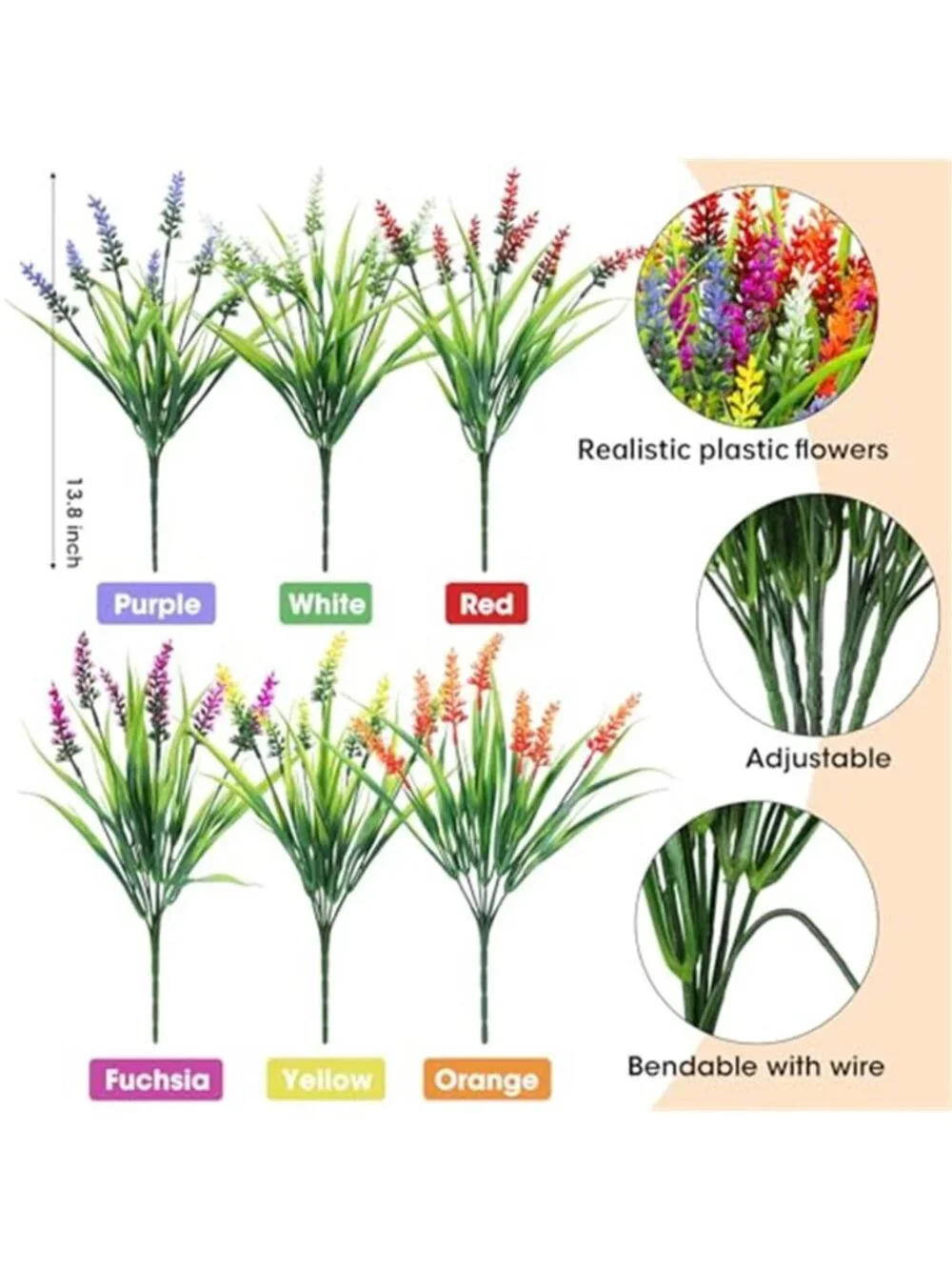 Artificial Lavender Flowers Outdoor Fake Plants UV Resistant Garden Decor Set